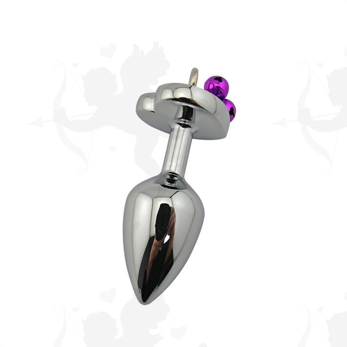 Centaurus: Joya anal con forma de corazon violeta y cascabeles