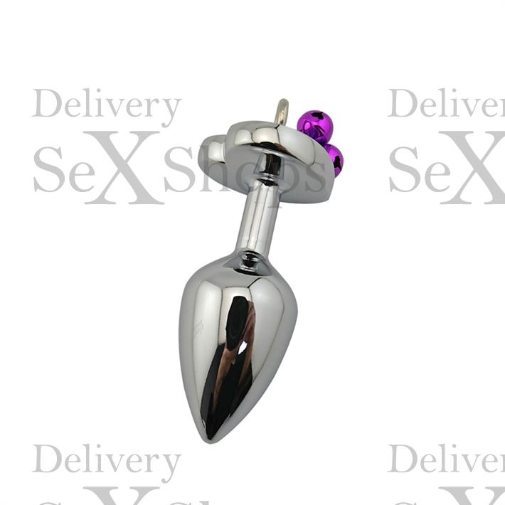 Centaurus: Joya anal con forma de corazon violeta y cascabeles