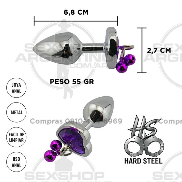 Centaurus: Joya anal con forma de corazon violeta y cascabeles