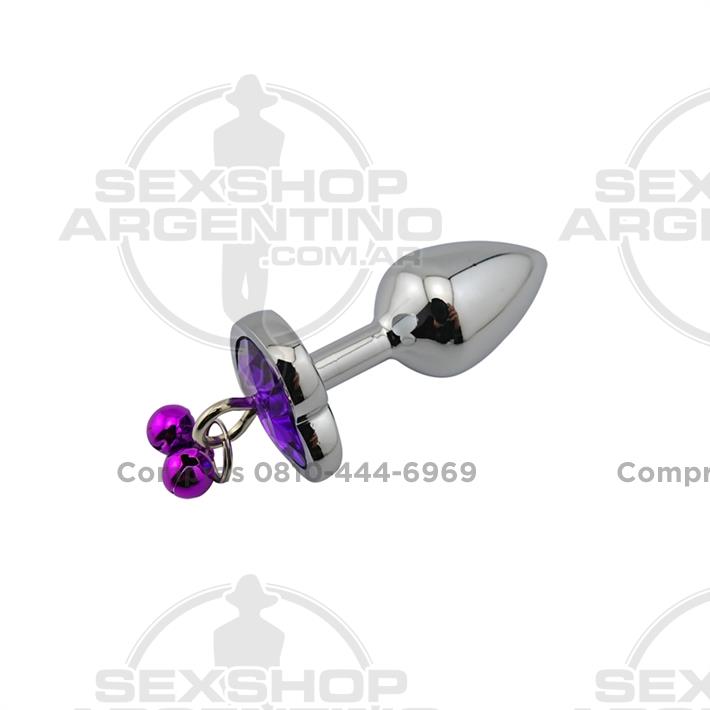 Centaurus: Joya anal con forma de corazon violeta y cascabeles