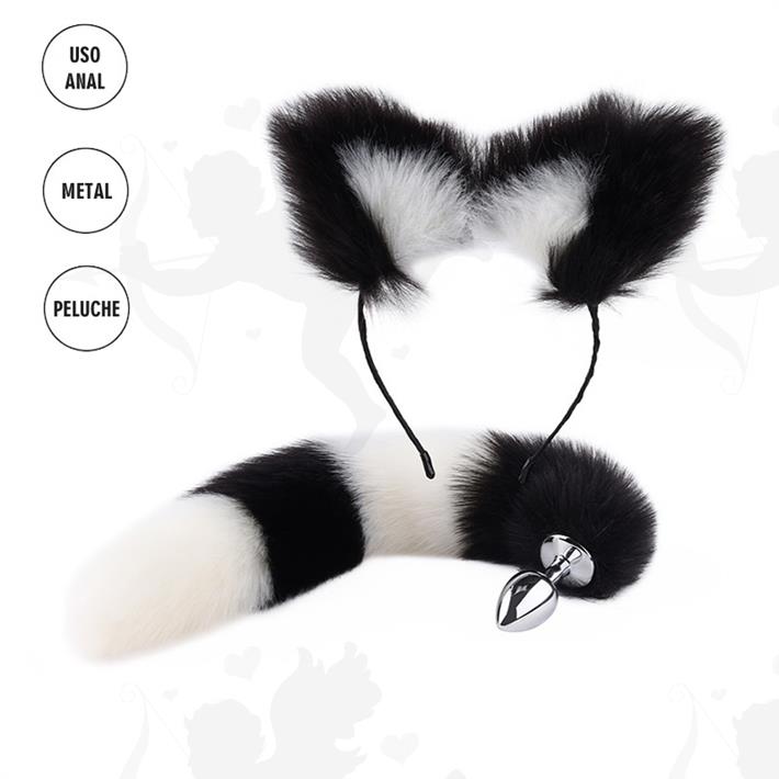 Cód: SS-LE-11088 - Plug cola de gato + orejas de gato blancas y negras - $ 34000