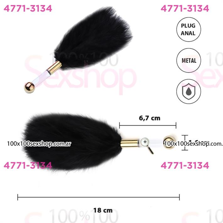 Cód: CA SS-LE-11090N - Cosquilleo de plumas negro con mango plateado - $ 13900