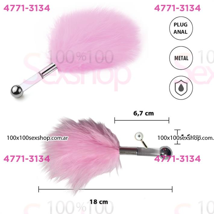 Cód: CA SS-LE-11090R - Cosquilleo de plumas rosa con mango plateado - $ 13900