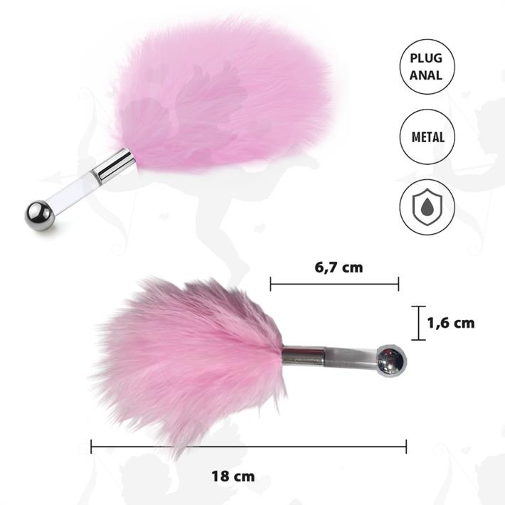 Cód: SS-LE-11090R - Cosquilleo de plumas rosa con mango plateado - $ 13900