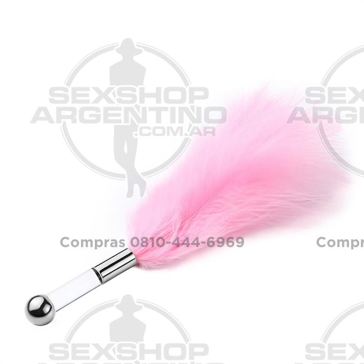 Cosquilleo de plumas rosa con mango plateado