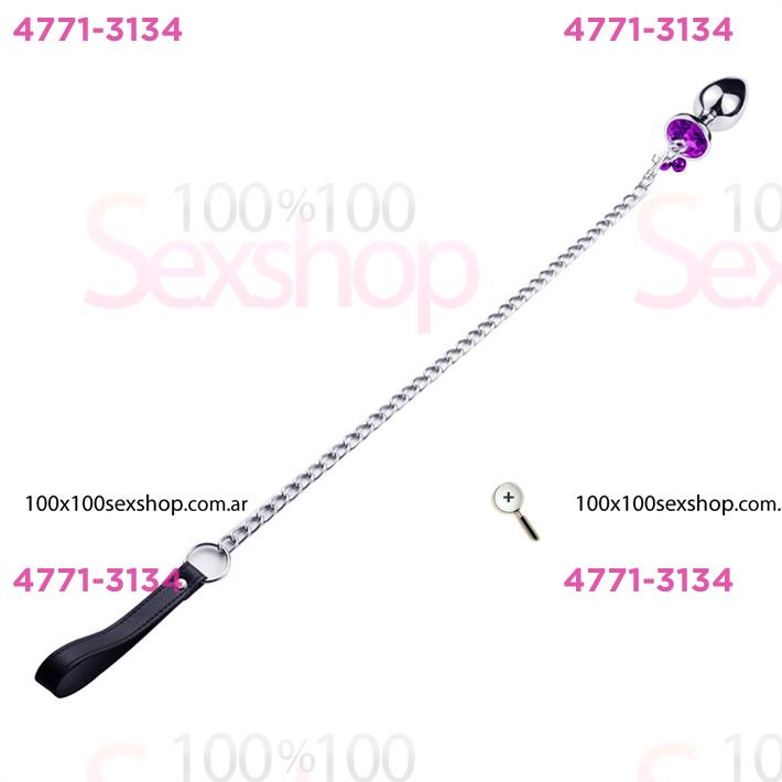 Cód: CA SS-LE-11101S - Joya anal violeta con correa - $ 37100