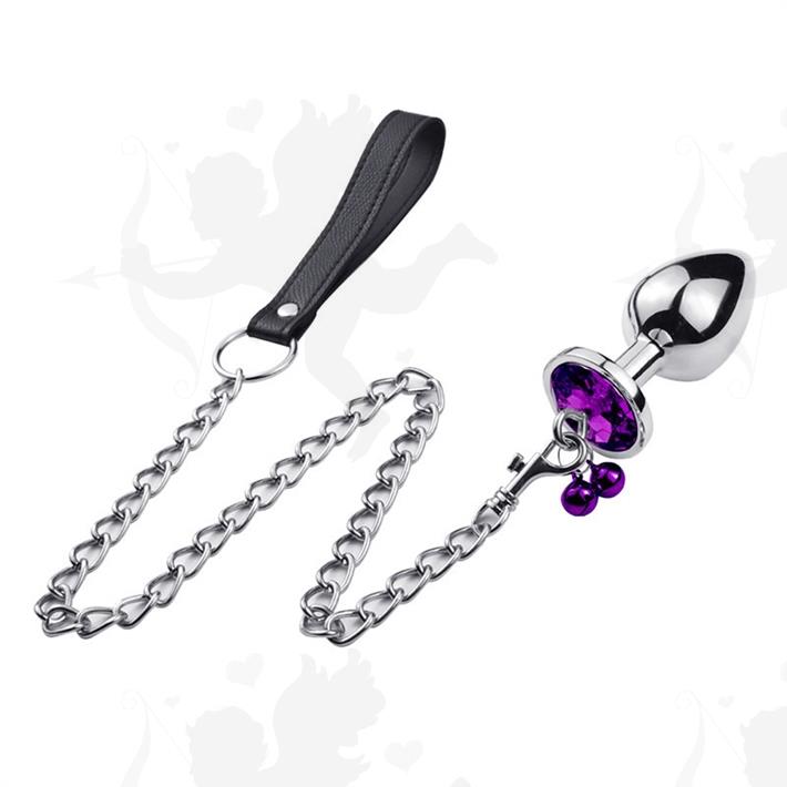 Joya anal violeta con correa