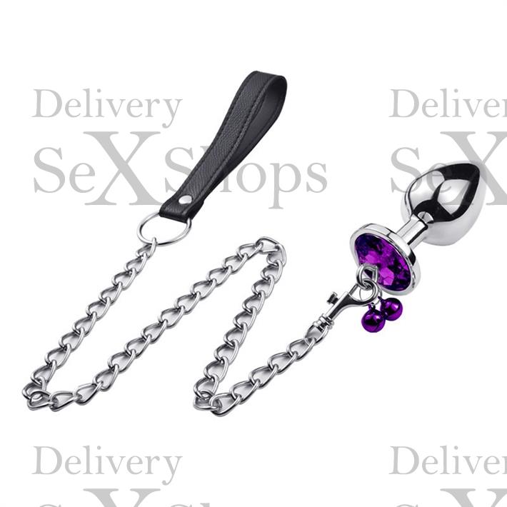 Joya anal violeta con correa