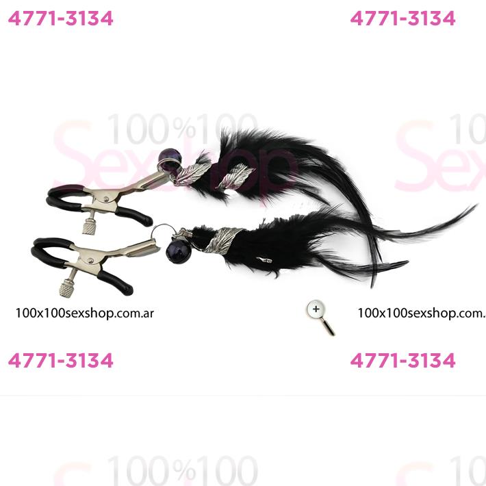 Cód: CA SS-LE-11113N - Prenza de pezones con plumas negras - $ 22300