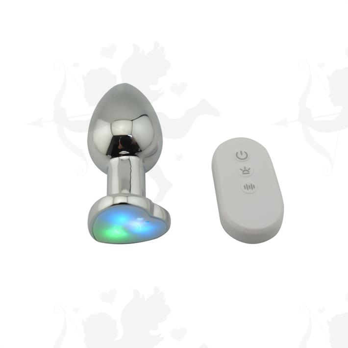 Plug anal con forma de corazon, vibracion y control remoto Medium