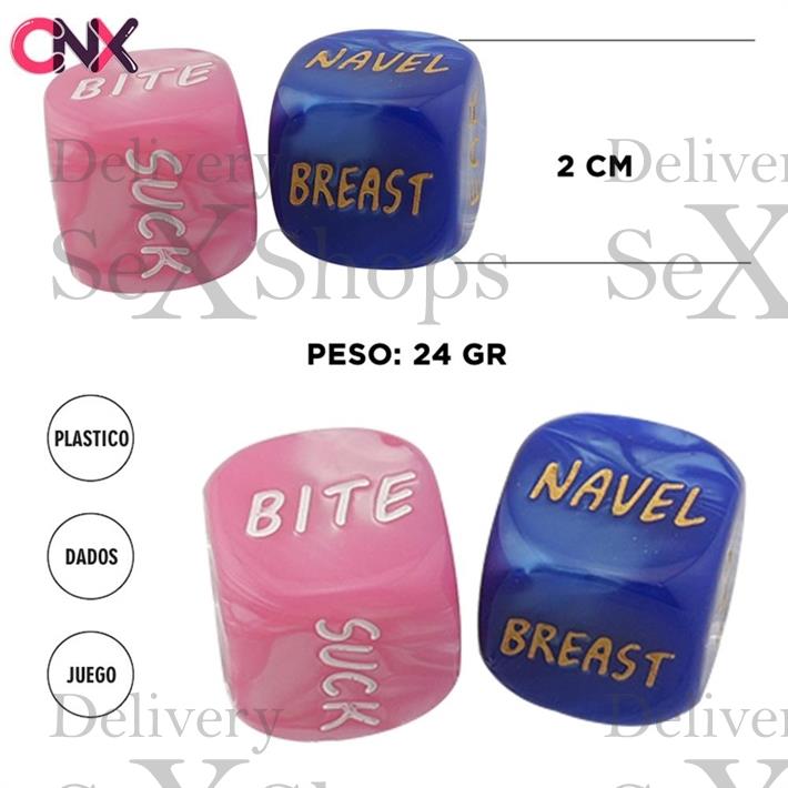 Juego de dados accion + parte del cuerpo rosa y celeste