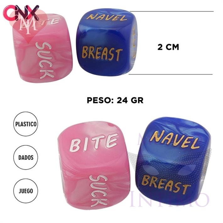  Juego de dados accion + parte del cuerpo rosa y celeste 