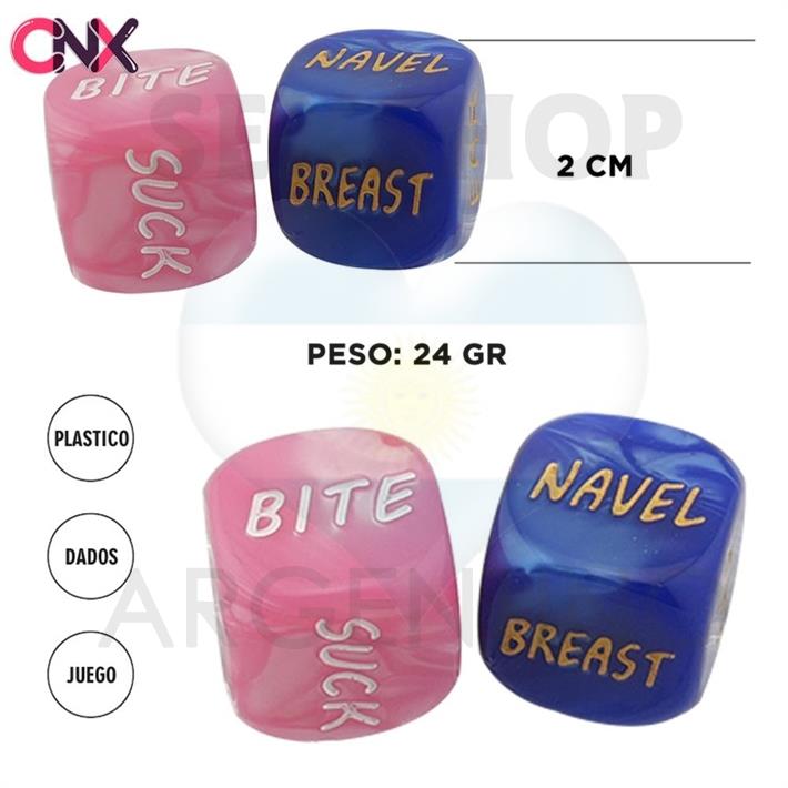 Juego de dados accion + parte del cuerpo rosa y celeste