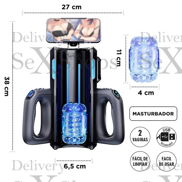  Masturbador Automático Telescópico Profesional - 2 Mangas de Silicona + 3 Velocidades 