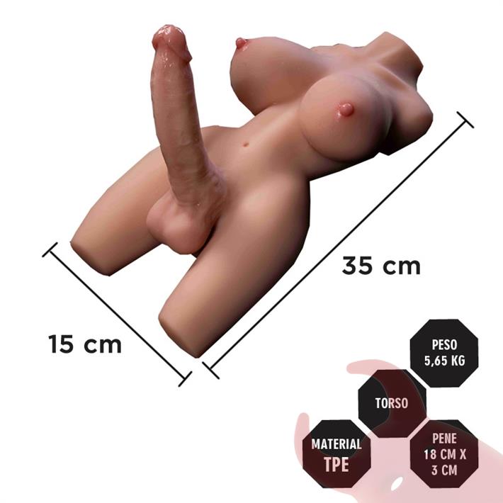  Torso Realista TPE 5,65 kg con Senos Suaves y Dildo Realista 