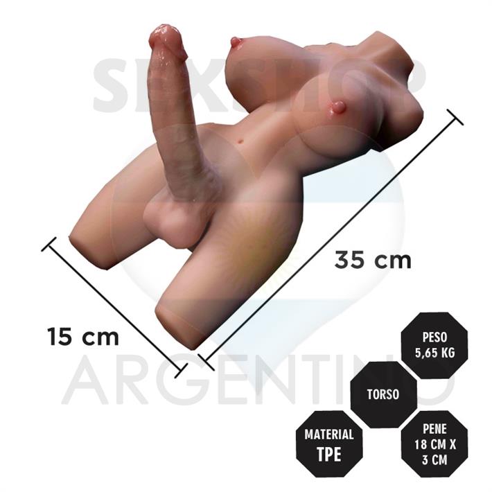Torso Realista TPE 5,65 kg con Senos Suaves y Dildo Realista
