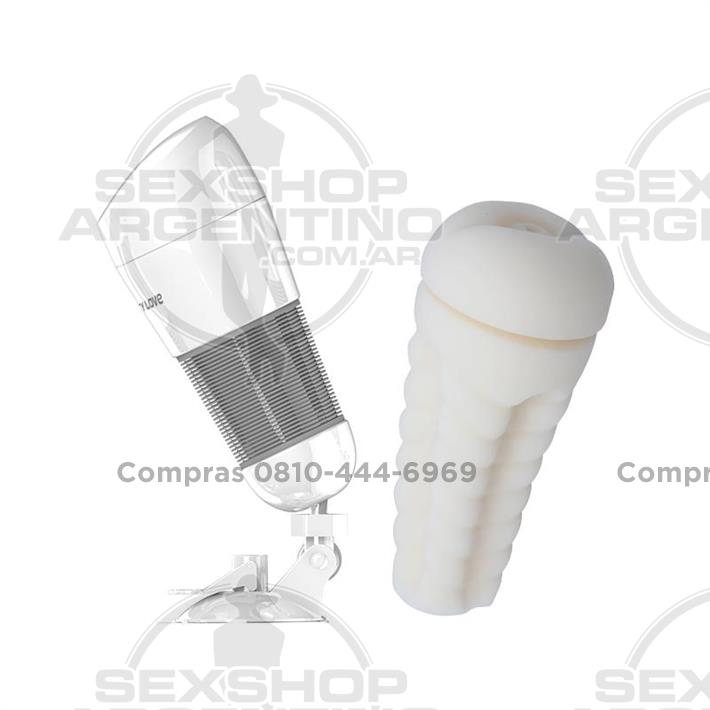 Estimulador masculino con forma de boca y sopapa para adherir a superficies