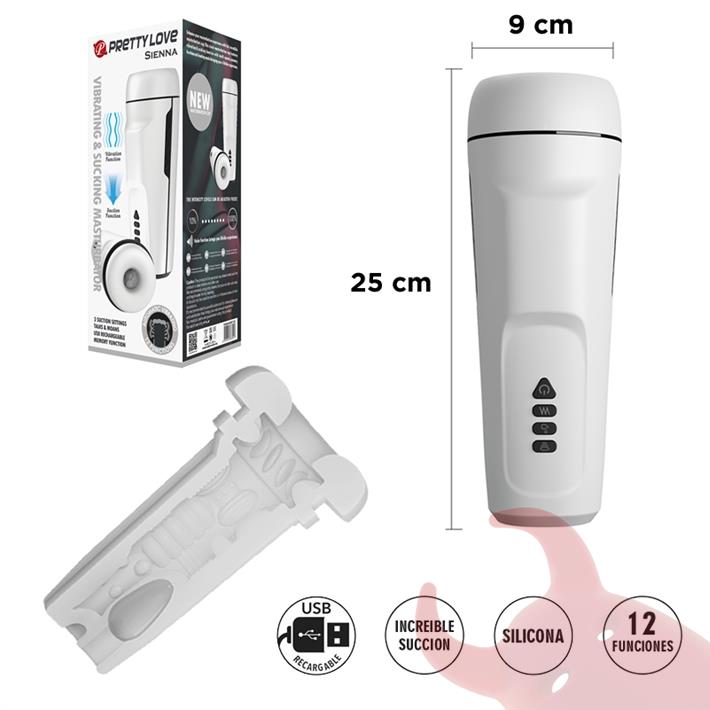 Masturbador con 12 funciones de vibracion, 3 funciones de succion,funcion de sonido y carga USB