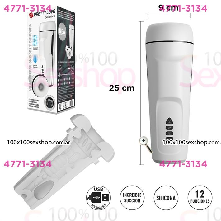 Masturbador con 12 funciones de vibracion, 3 funciones de succion,funcion de sonido y carga USB