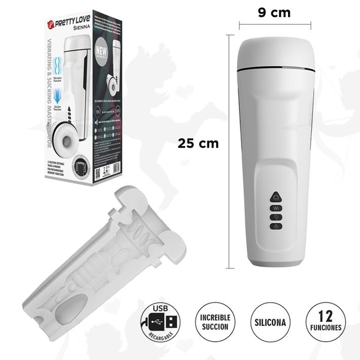 Masturbador con 12 funciones de vibracion, 3 funciones de succion,funcion de sonido y carga USB
