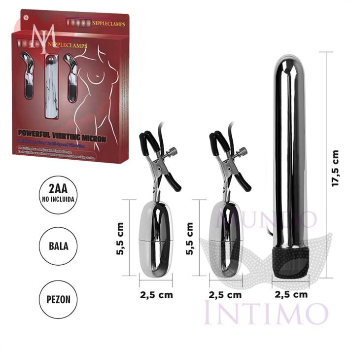 Kit vibrador rigido y prensas de pezones con bala vibradora