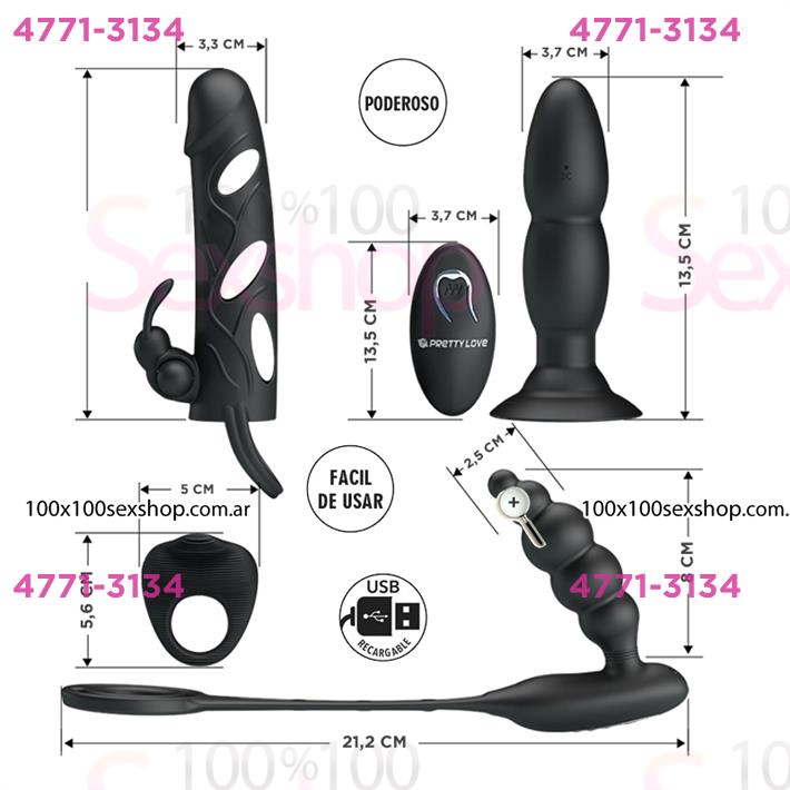 Cód: CA SS-PL-012013 - Kit de accesorios: Funda, anillo y doble dilatador anal con vibrador - $ 142200