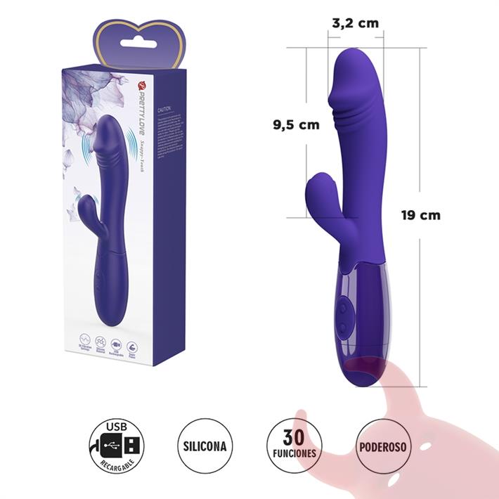 Vibrador con estimulador de clitoris, con 30 funciones y carga USB