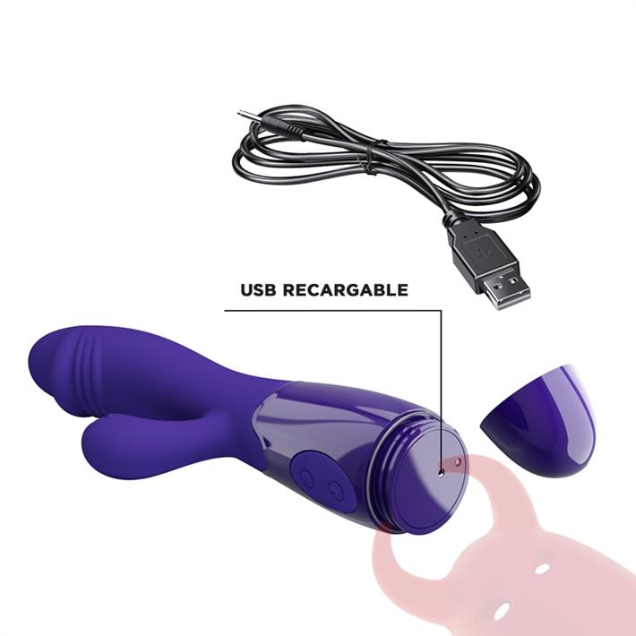 Vibrador con estimulador de clitoris, con 30 funciones y carga USB