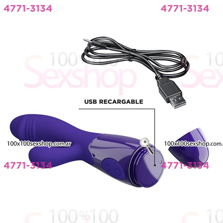 Vibrador con estimulador de clitoris, con 30 funciones y carga USB