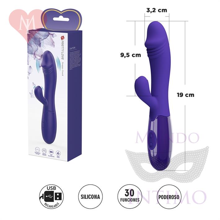  Vibrador con estimulador de clitoris, con 30 funciones y carga USB 