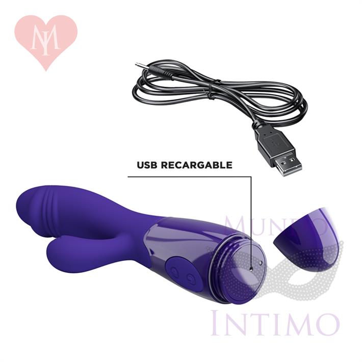 Vibrador con estimulador de clitoris, con 30 funciones y carga USB