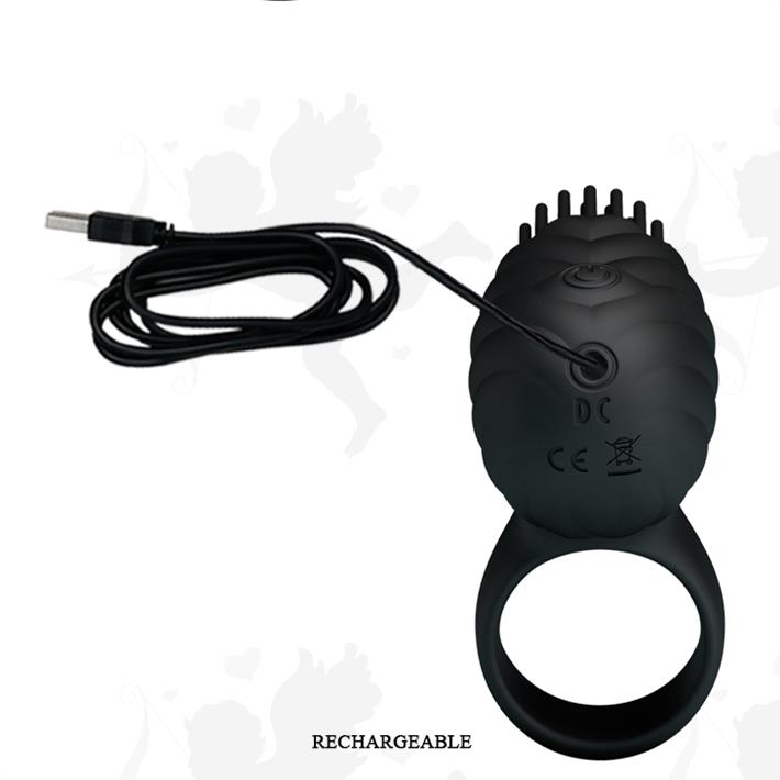 Anillo con estimulador de clitoris rotativo y carga USB