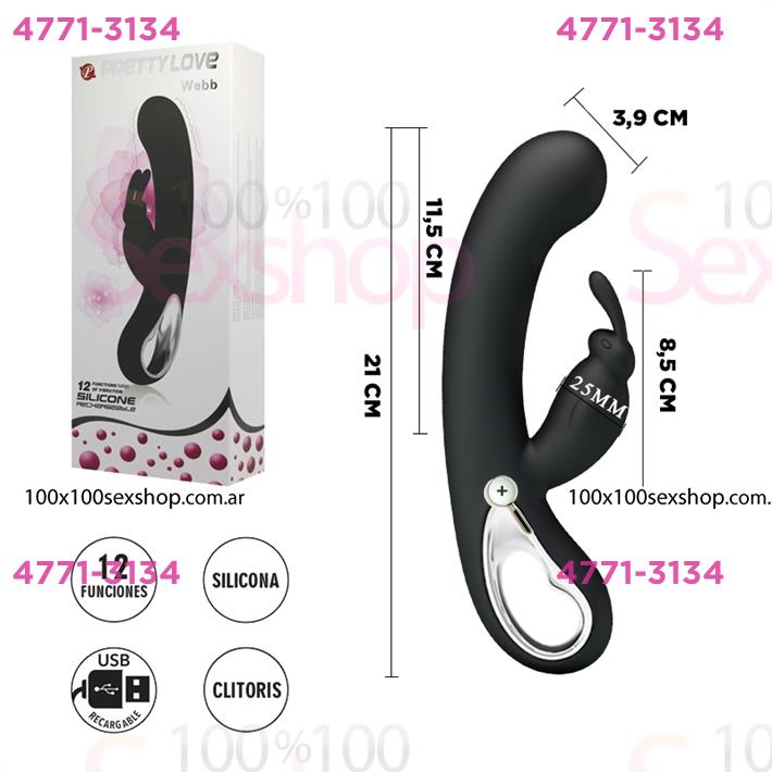 Cód: CA SS-PL-014420-1 - Vibrador 12 funciones con estimulador de clitoris y recarga USB - $ 78000