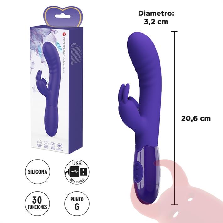 Vibrador con estimulador de clitoris, con 30 funciones y carga USB