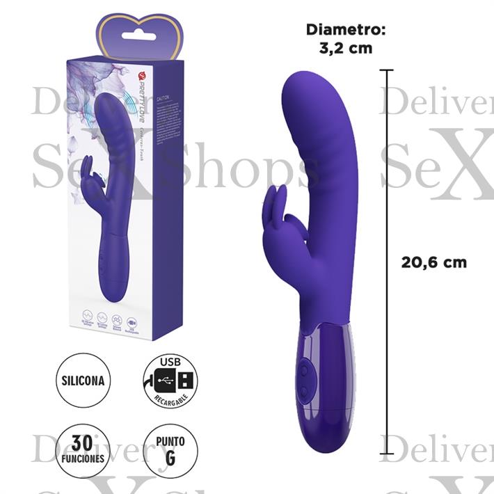 Vibrador con estimulador de clitoris, con 30 funciones y carga USB