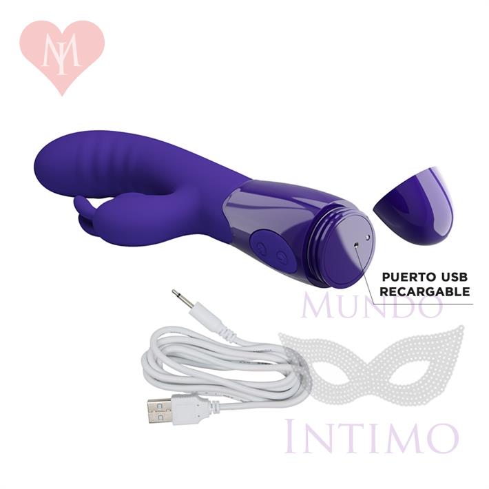 Vibrador con estimulador de clitoris, con 30 funciones y carga USB