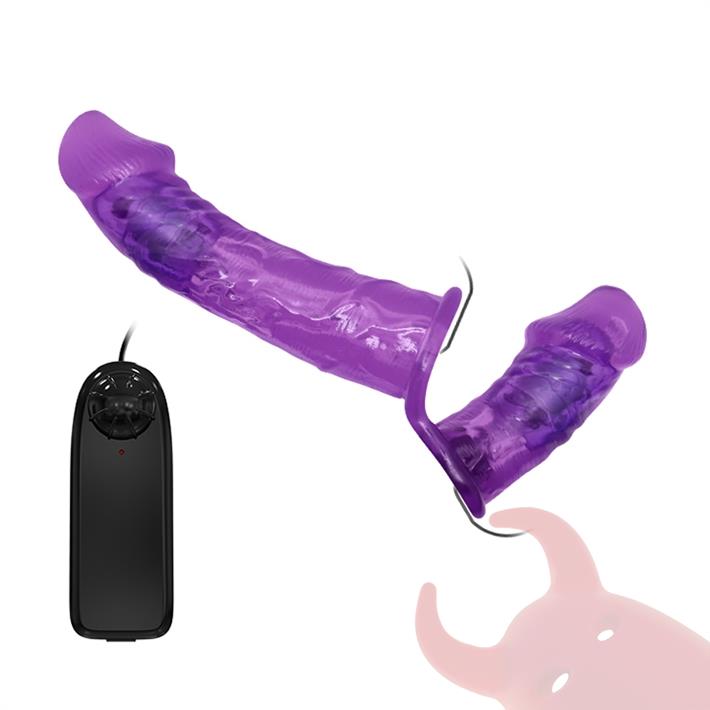 Arnes con doble dildo y vibracion