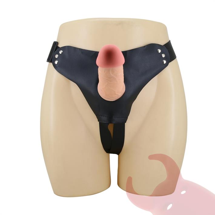 Arnes con dildo de suave textura y conejo estimulador