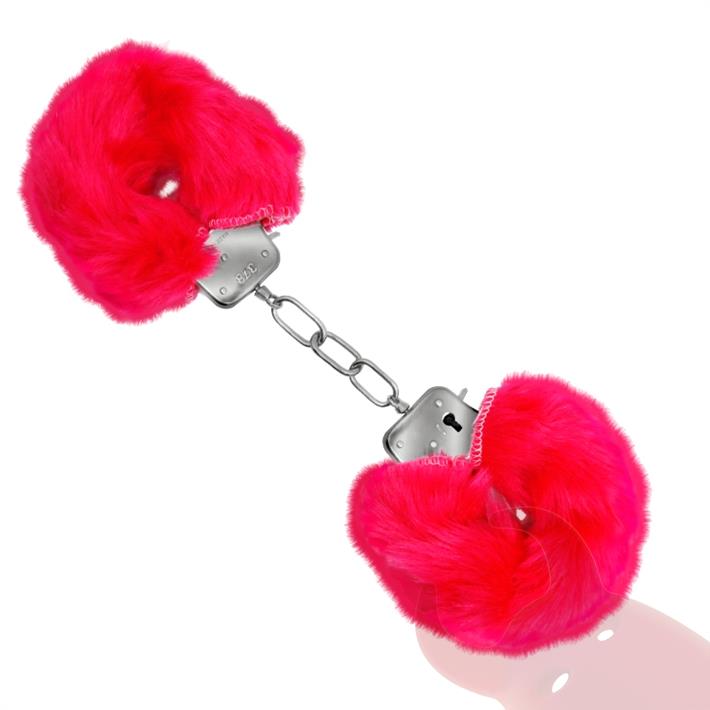 Esposas de metal cubiertas de peluche rosa