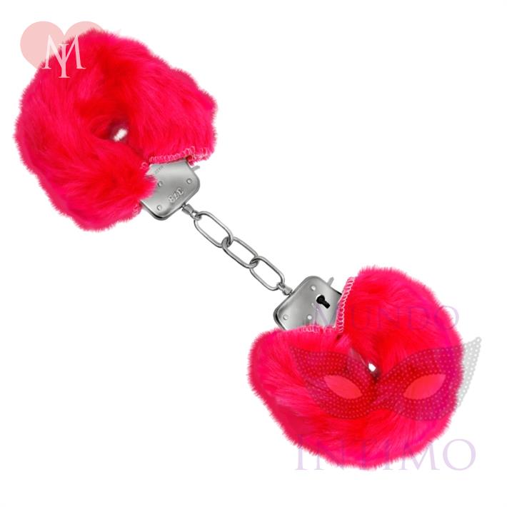 Esposas de metal cubiertas de peluche rosa