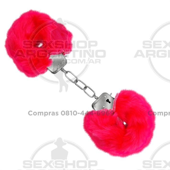 Esposas de metal cubiertas de peluche rosa