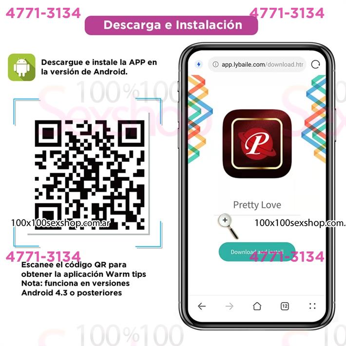 Dilatador anal con control remoto via app y funcion de choque