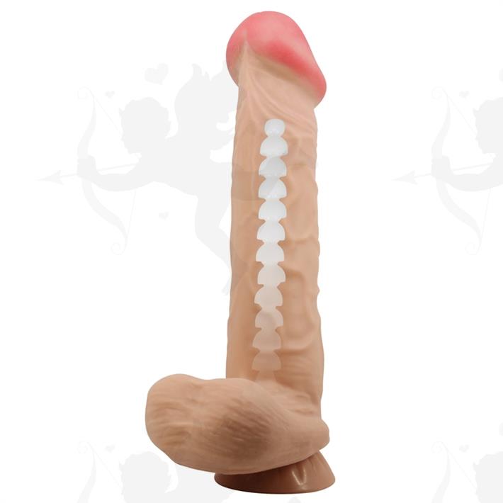 Dildo vertebrado con sopapa con piel extensible