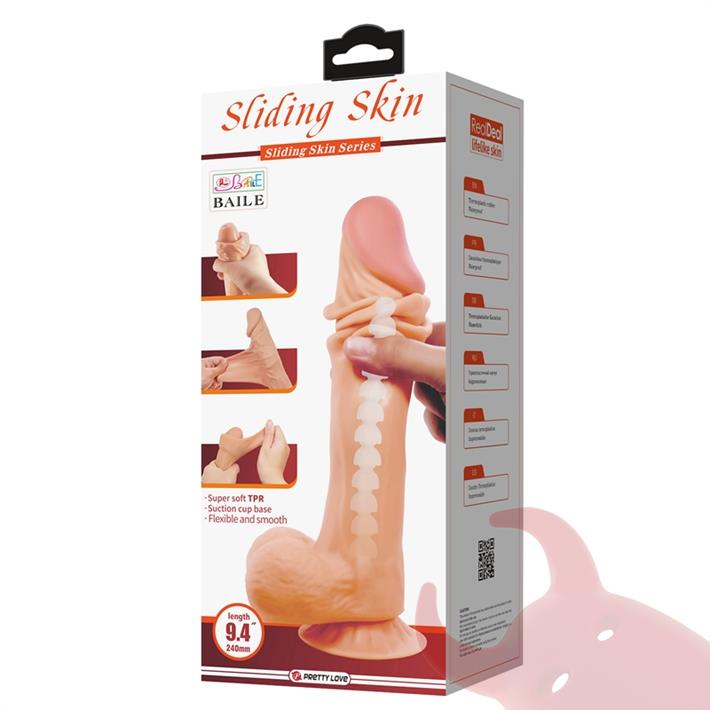 Dildo con testiculos vertebrado con sopapa con piel extensible