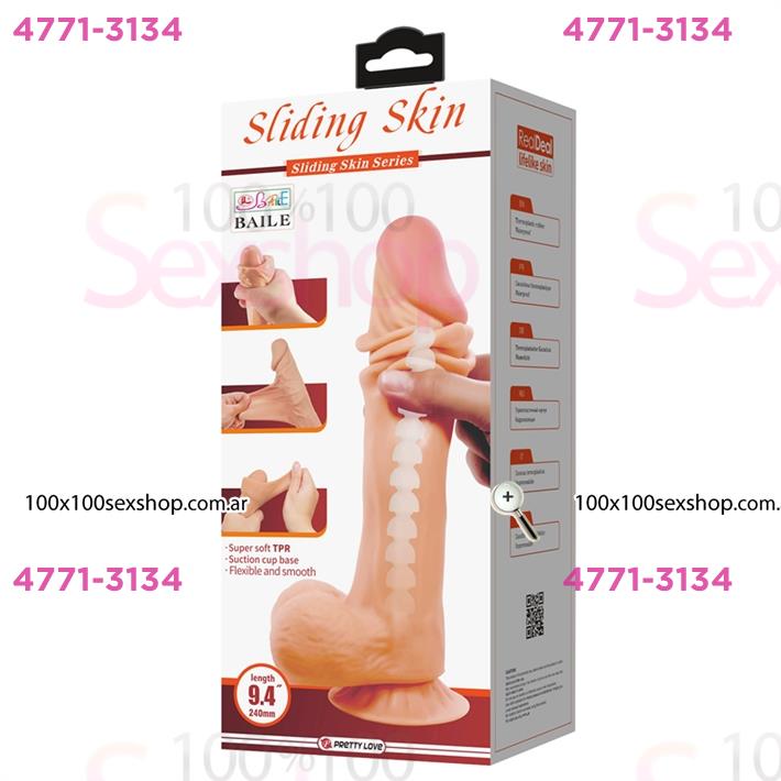 Dildo con testiculos vertebrado con sopapa con piel extensible