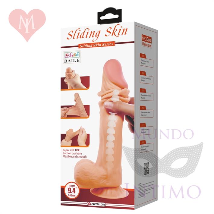 Dildo con testiculos vertebrado con sopapa con piel extensible