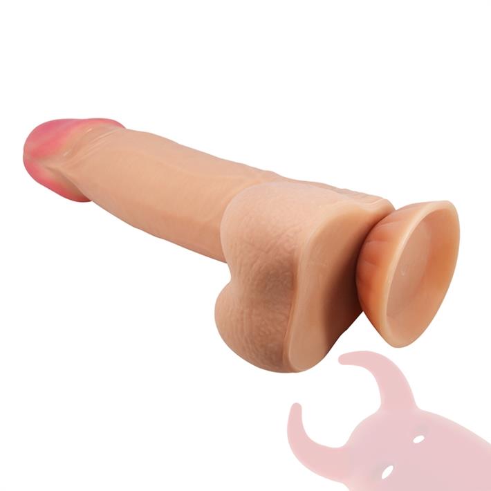 Dildo con testiculos vertebrado con sopapa flexible con piel extensible