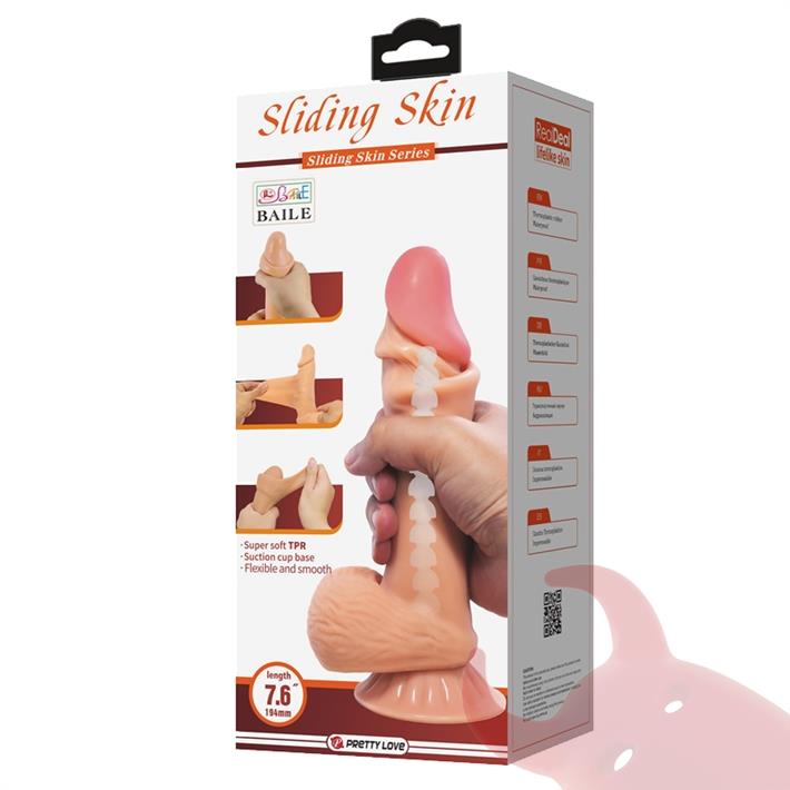 Dildo con testiculos vertebrado con sopapa flexible con piel extensible