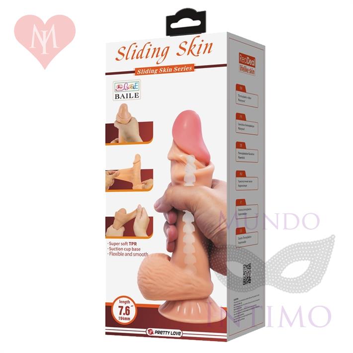 Dildo con testiculos vertebrado con sopapa flexible con piel extensible