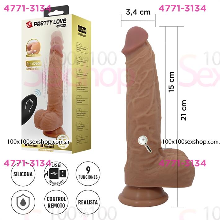 Dildo realista con control remoto: vibración, empuje automático y base con ventosa